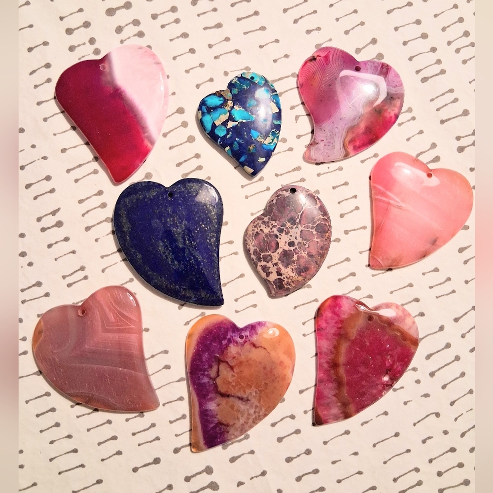 Open to Offers! Lot of 9 Natural Stone Abstract ❤️ Pendants